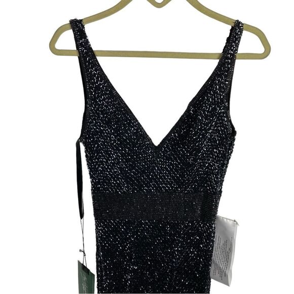 Mac‎ Duggal WMNS 2 black Gunmetal V Neck Beaded High Slit 1070 - Picture 2 of 12